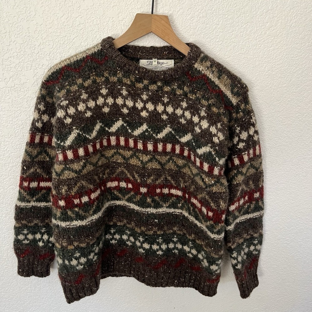 Vintage Heritage Ireland 100% Wool Fair Isle Sweater Mens M Made in Ireland